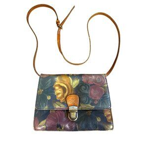 Patricia Nash Floral Leather Crossbody Hand Painted Boho Purse Italy Style